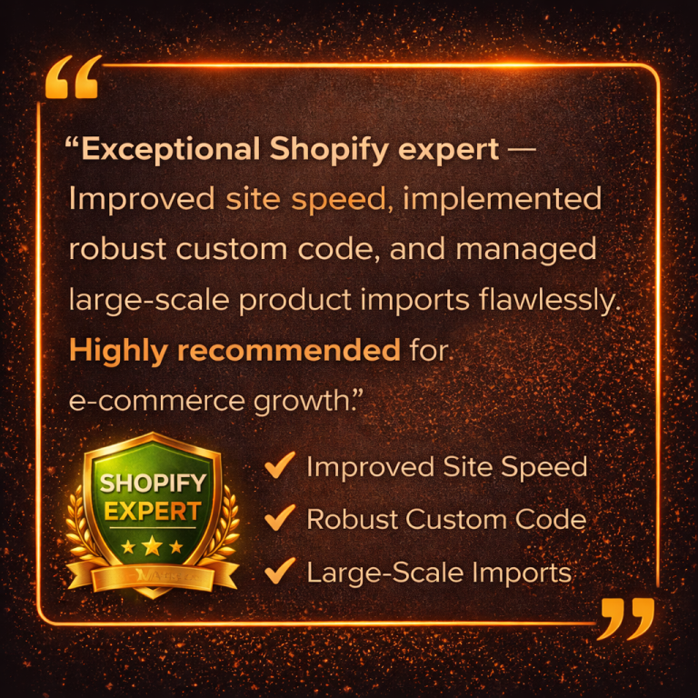 Shopify expert testimonial with glowing frame