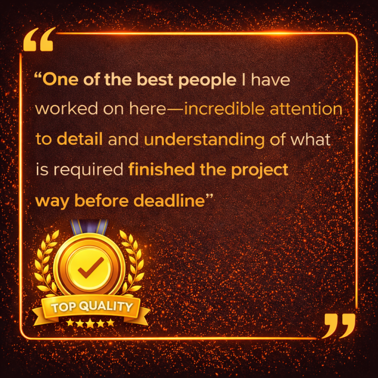 Top quality testimonial with award icon